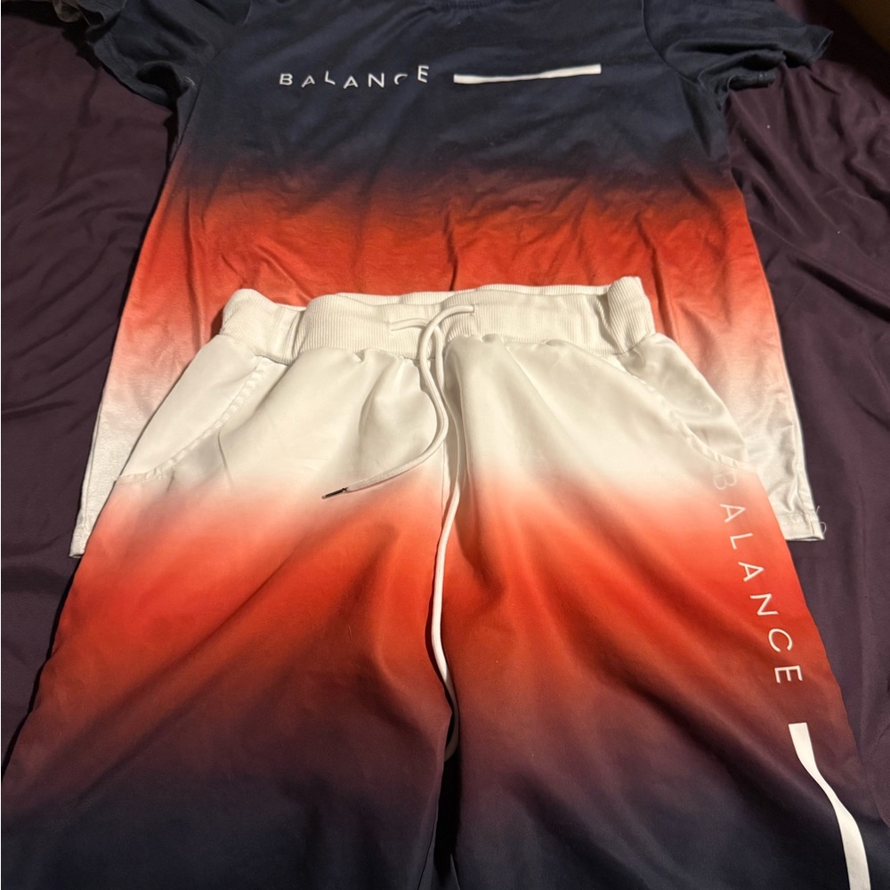 NFINITY Men's Gradient Tee and Shorts in Black, Red, and White